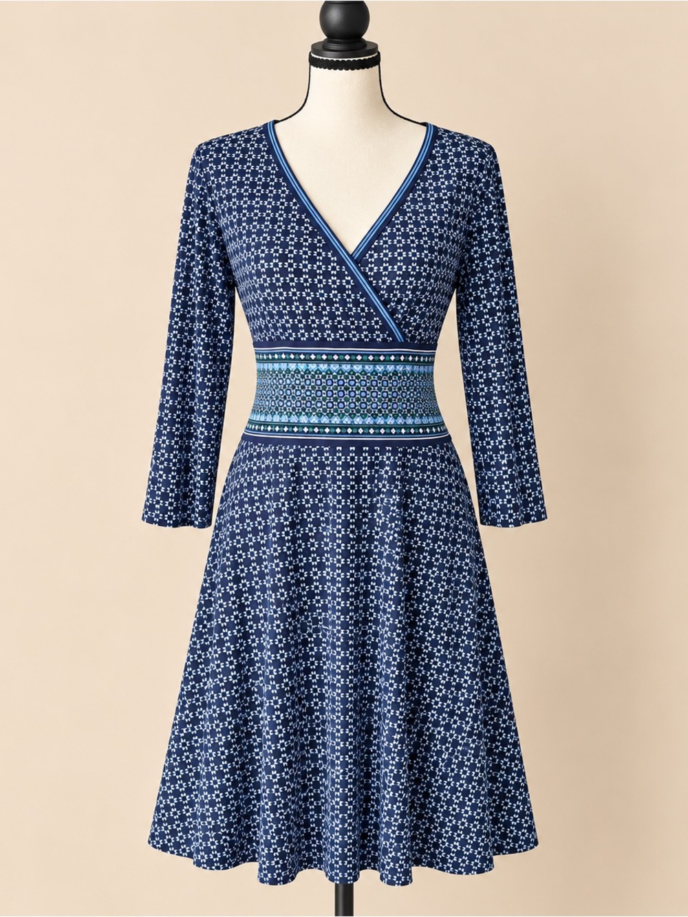 Office Siren Business Casual Max Studio Tile Print Wrap Dress M